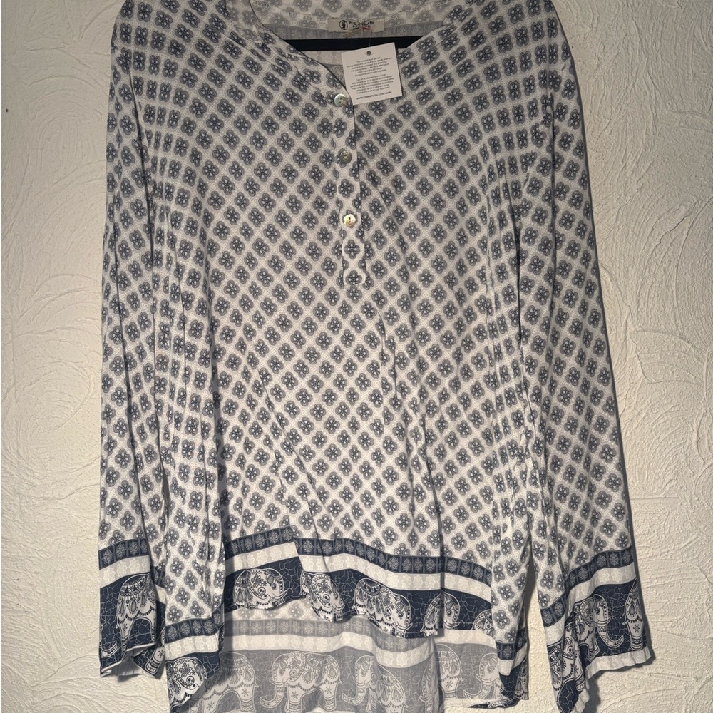 Femme Fatale Italy Hand Dyed Long Sleeve Blouse with Elephant Motif